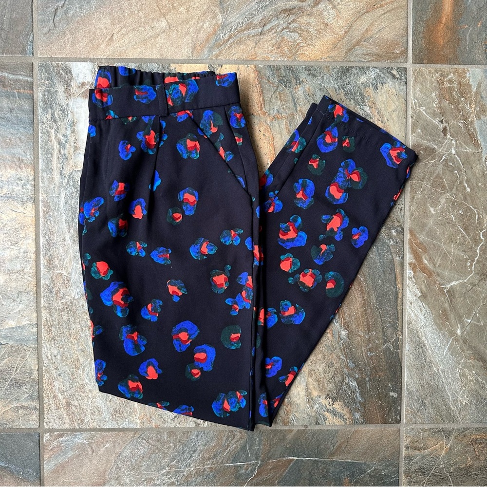 Topshop Black Floral High Waisted Trouser Pants Tapered Size 6